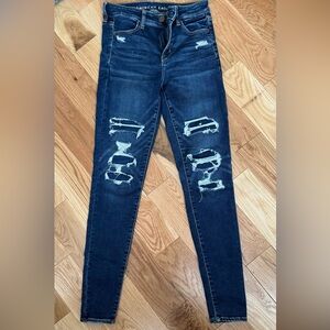 American Eagle Outfitters Dark Blue Distressed Skinny Jeans
